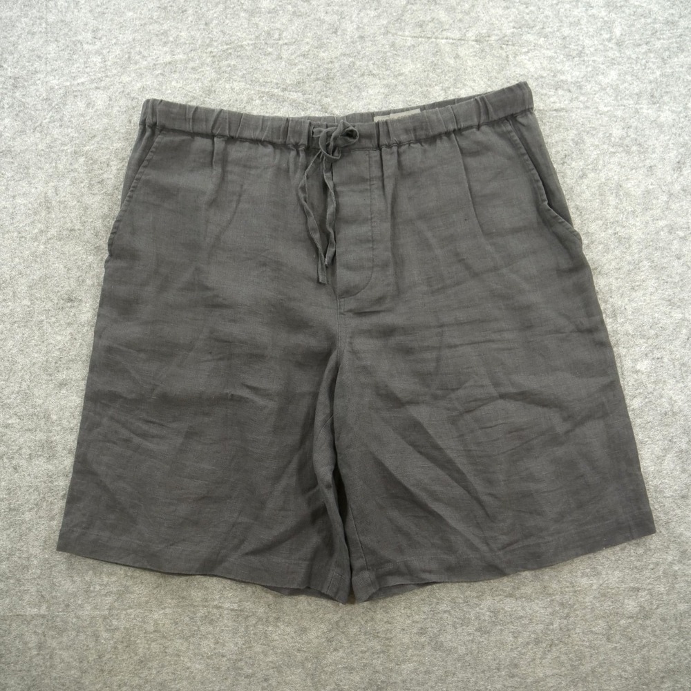 Martin Gordon Shorts Mens Medium Grey Linen Flat Front Chambray Elastic Waist